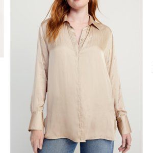 Loose Satin Button-Down Shirt